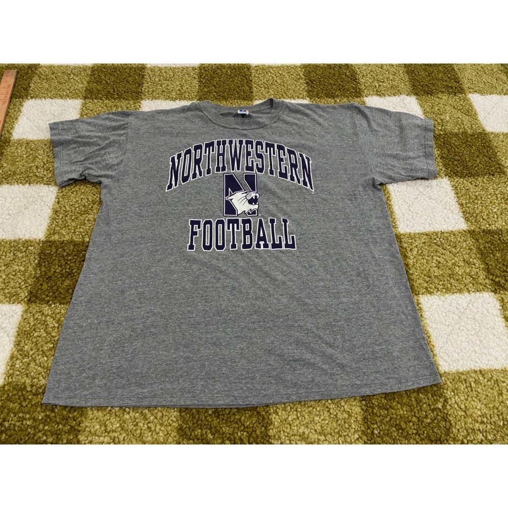 Vintage Russell Athletic Northwestern Football T Shirt XXL Gray Made In USA 90s